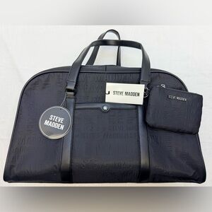 Steve Madden Embossed Bcorbin Black Duffel/Overnight/Weekender Bag with Pouch